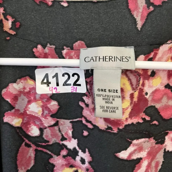 Catherine’s Floral Kimono Jacket One Size Black Red Boho Women’s Short Sleeve - Picture 2 of 8